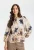 Bluse - Cordelia- Blomsteret Creme/Brun/Blå - IN FRONT