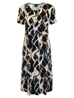 Kjole - Grafisk Bølge - Sort Mix - Brandtex