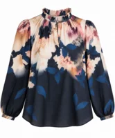 Bluse - Scarlett - Blomsteret Sort/Sand/Blå - IN FRONT