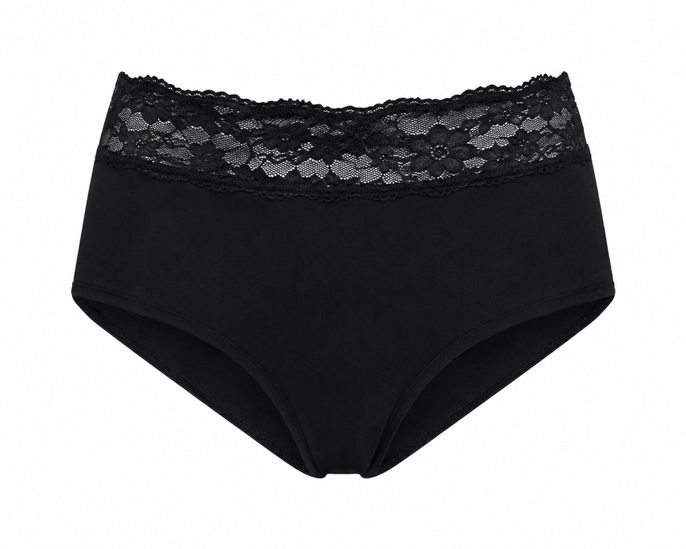 Trofe Lace Trimmed Midi Briefs Trusser 2P Sort bomuld Small Dame