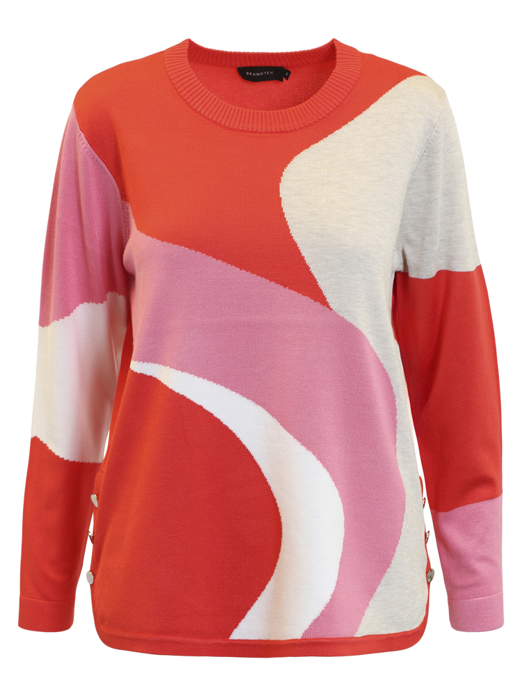 Pullover - Strik - Mønster - Rød/pink - Brandtex