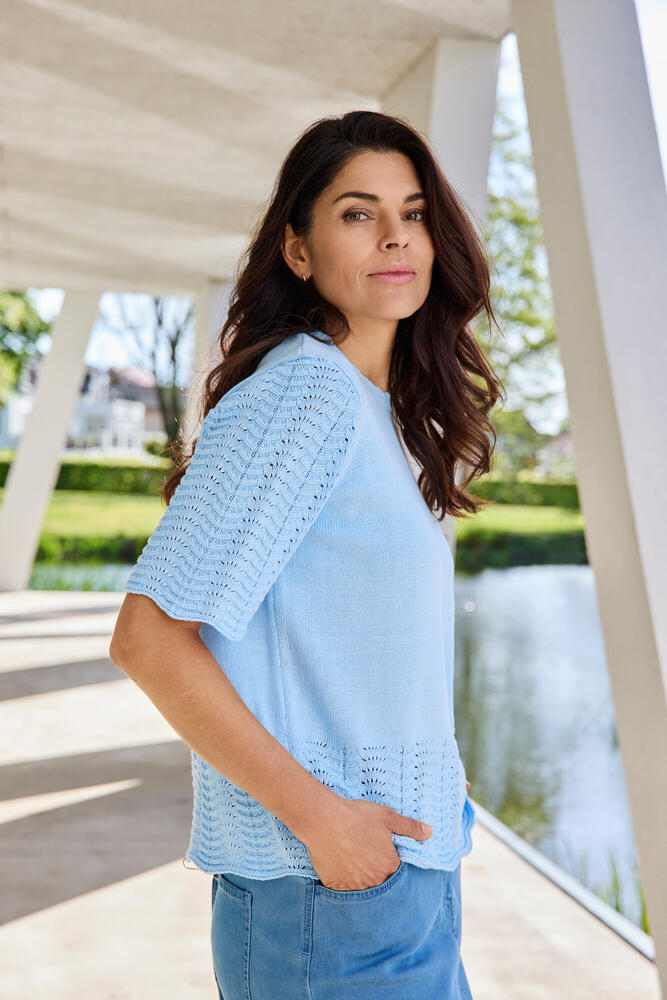 Pullover - Kortærmet Strik - Lyseblå - Signature