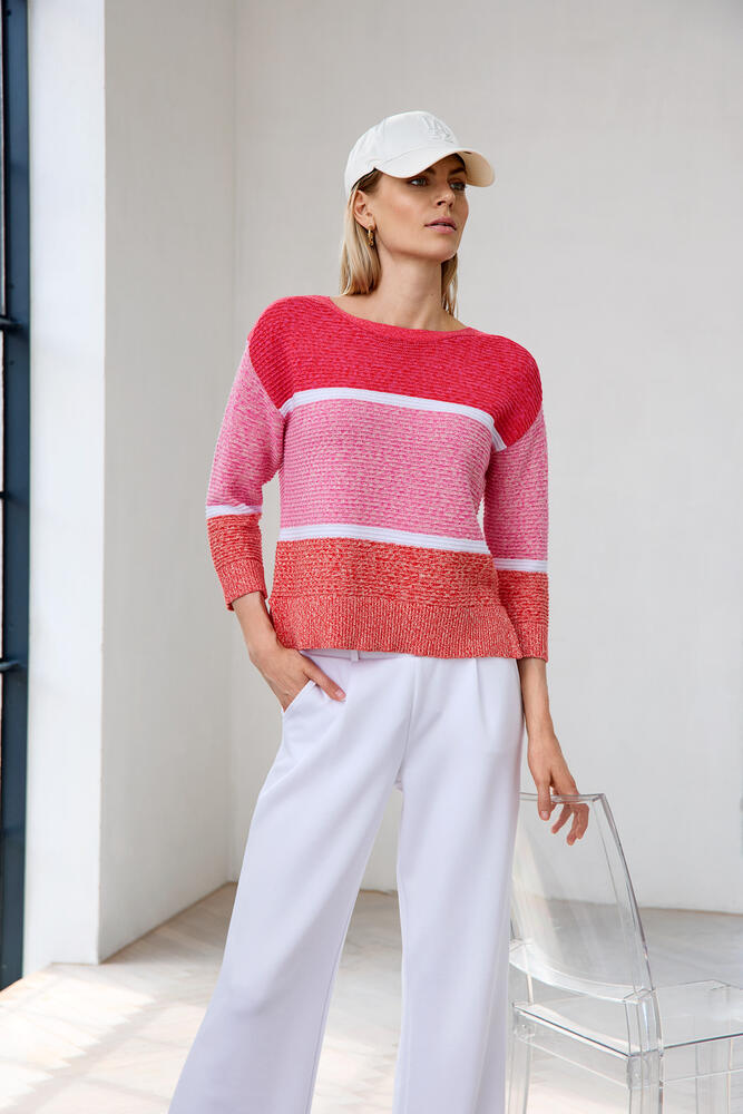 Strikbluse - Rød/pink - Micha
