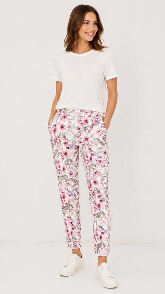 Jeans - Angelika Jump In Slim 7/8 - Rosa/Blomster - Anna Montana