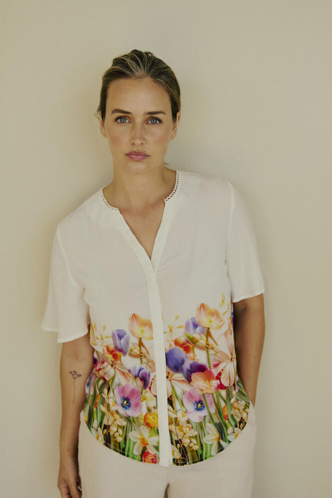 Bluse - FQmaise - Orange/Off White - FREEQUENT