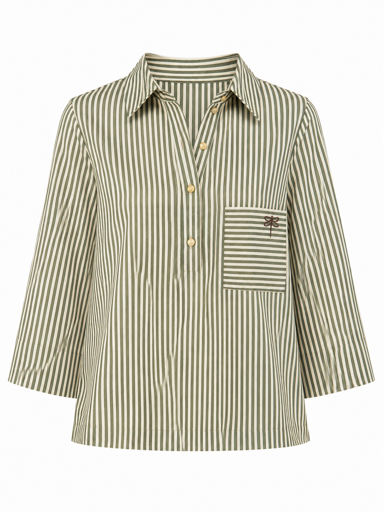 Bluse - Porto Stripe - Oliven - Gaspar