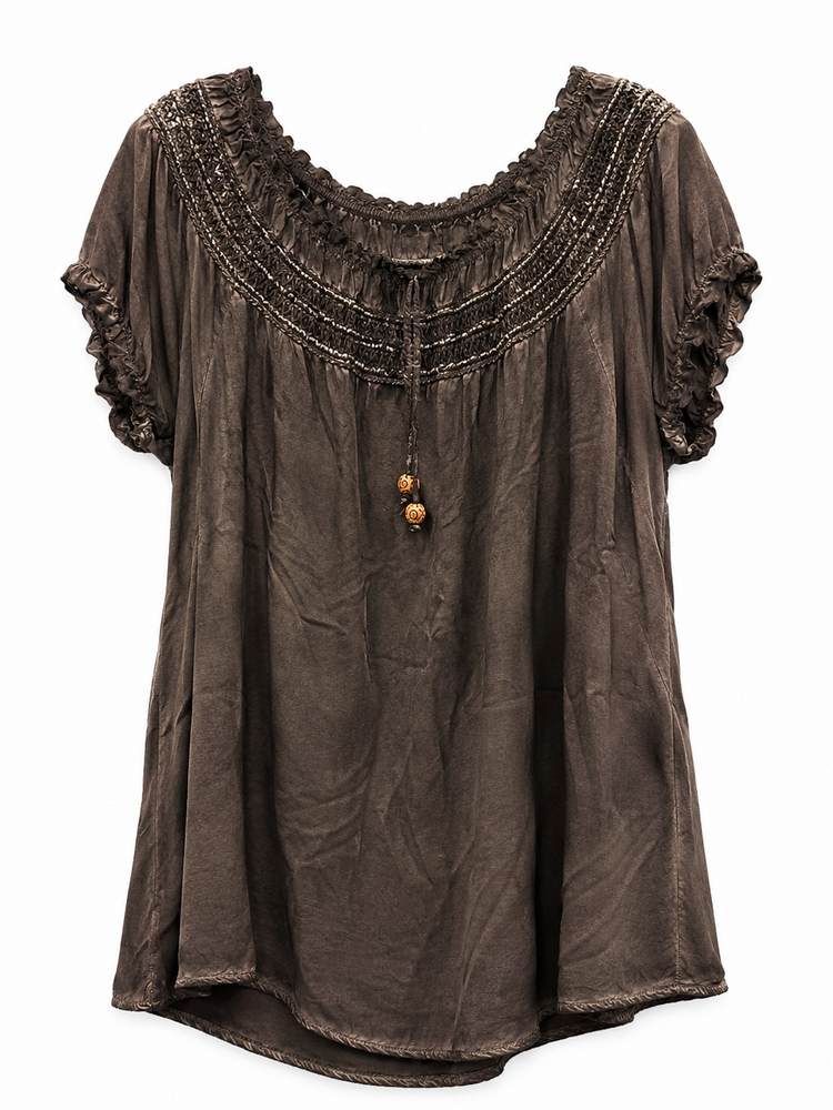 Bluse - 9005-2-2 - Brun - Italy Moda
