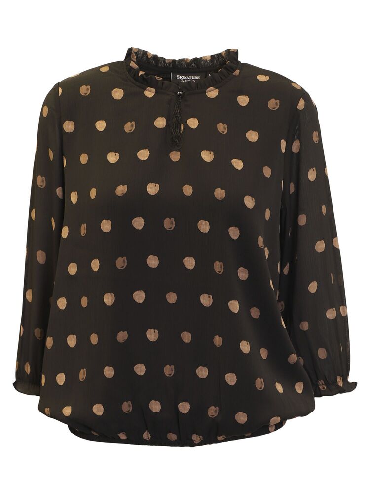 - Signature 3/4 Ærmet Bluse - Brun - Flæsekant