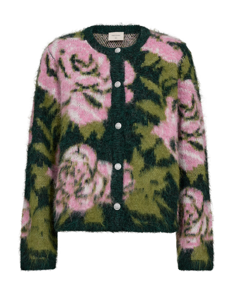 Strikket, luftig cardigan med blomstermønster