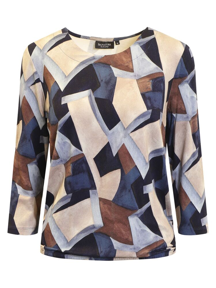 Bluse - 360-40053 - Mønsteret blå/brun/sand - SIGNATURE