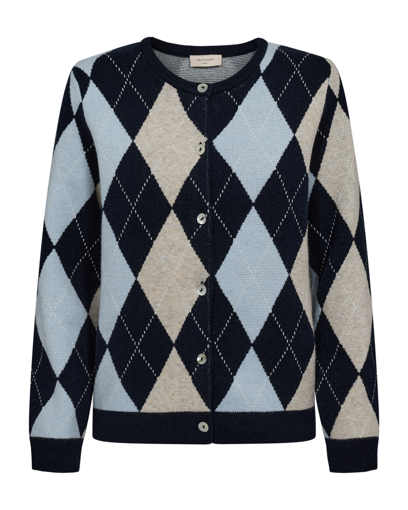 Cardigan strik - FQSibyll - Harlekin Blå/sand - FREEQUENT