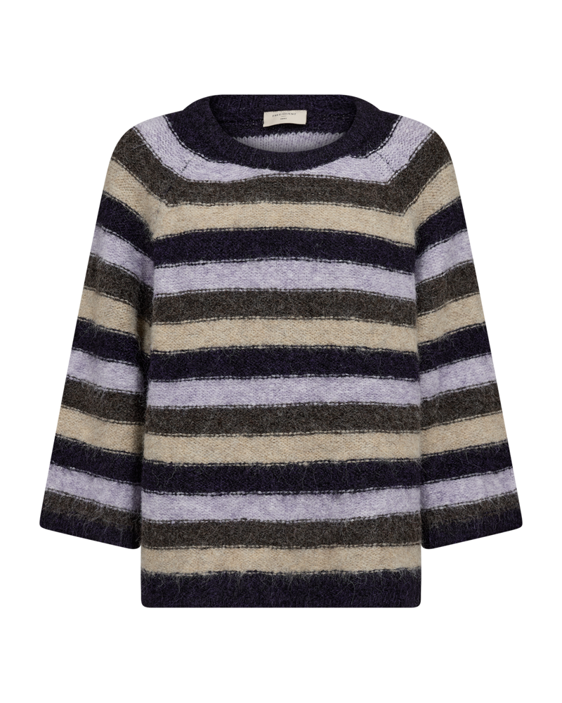 Pullover - Strik - FQgrslulu - Stribet Lilla/Sand - FREEQUENT