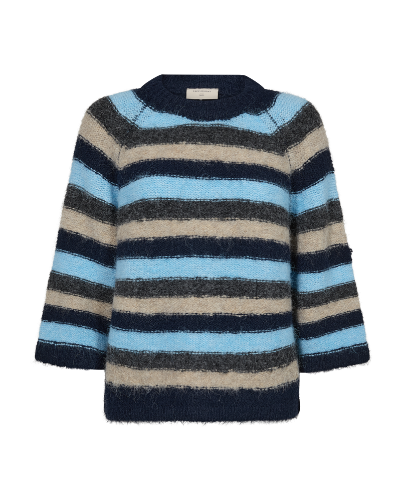 Pullover - Strik - FQgrslulu - Stribet Blå/Sand - FREEQUENT